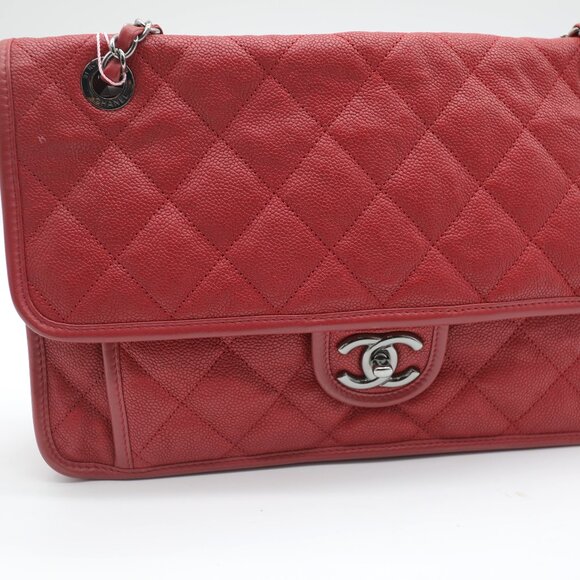 Chanel Red Caviar Leather Medium French Riviera Flap Bag - Picture 1 of 12